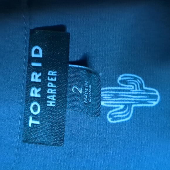 TORRID* Harper 3/4 sleeve Georgette cactus print gray 2pkt button front blouse - Picture 8 of 11